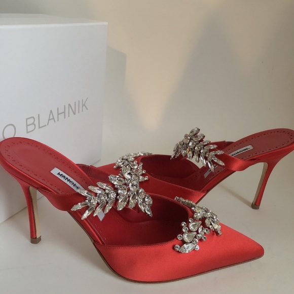 Manolo Blahnik Lurum 90 Embellished Satin Mules - Picture 6 of 13